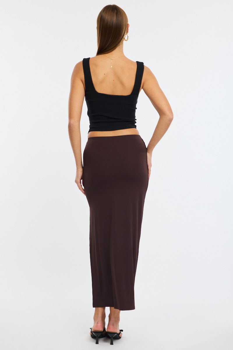 Brown Maxi Skirt Elasticated Waist Bodycon Supersoft for Ally Fashion