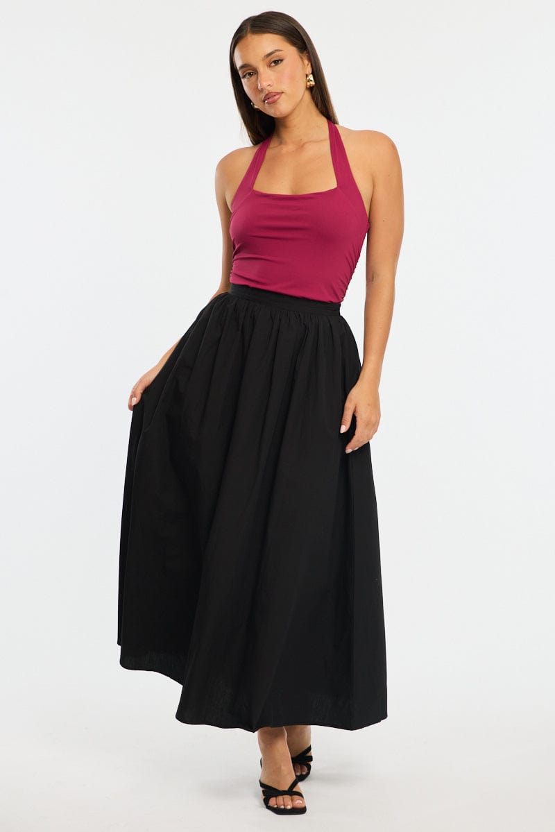 Black Maxi Skirt High Rise A-line Volume Cotton for Ally Fashion