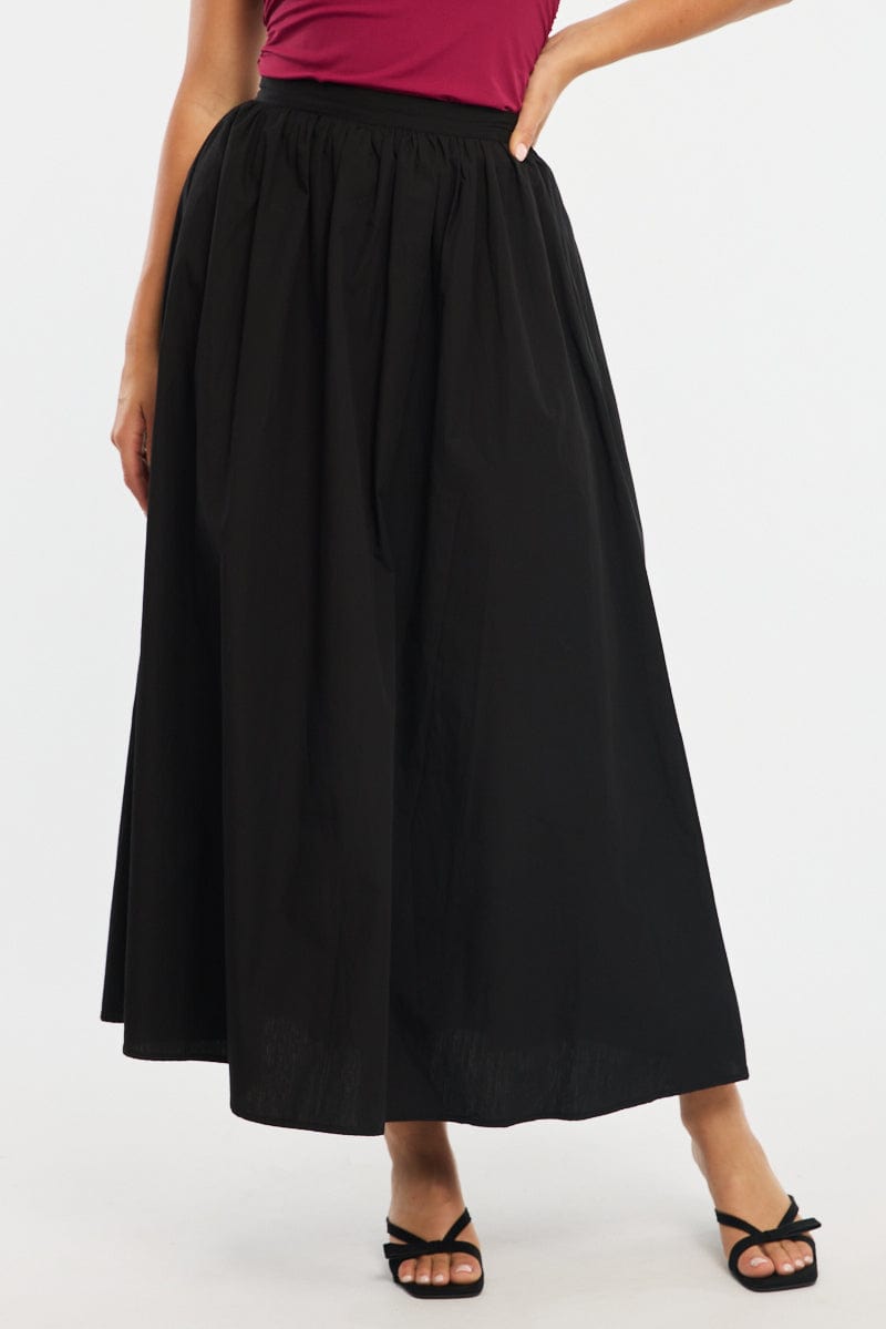 Black Maxi Skirt High Rise A-line Volume Cotton for Ally Fashion