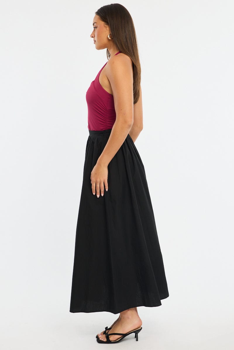Black Maxi Skirt High Rise A-line Volume Cotton for Ally Fashion