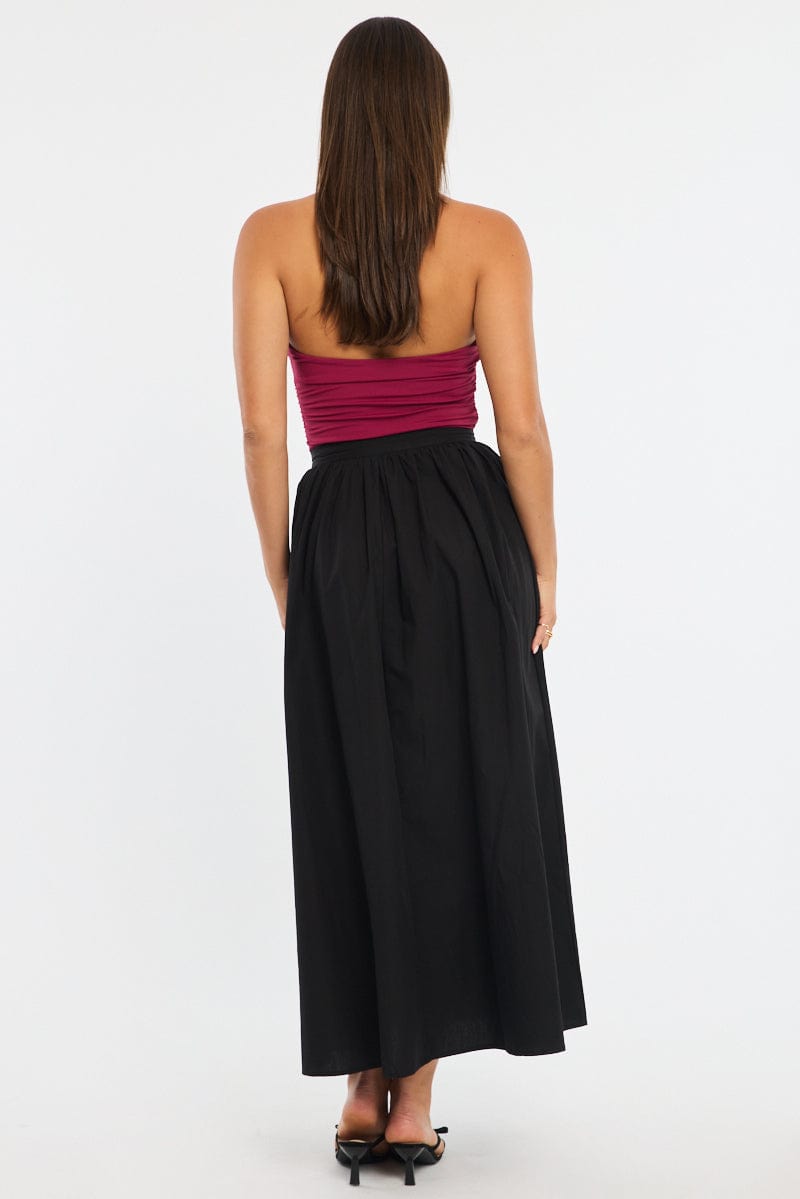 Black Maxi Skirt High Rise A-line Volume Cotton for Ally Fashion