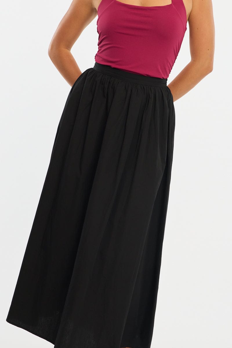 Black Maxi Skirt High Rise A-line Volume Cotton for Ally Fashion