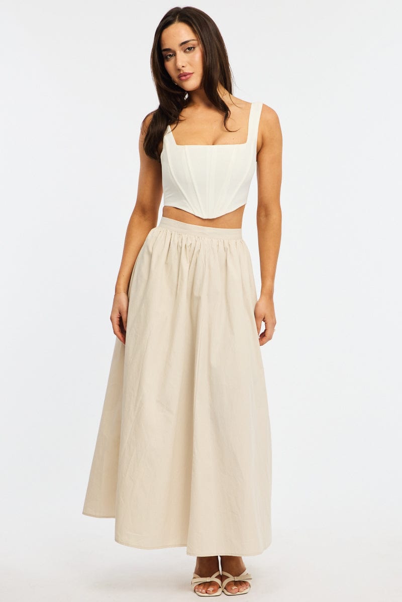 White Maxi Skirt High Rise A-line Volume Cotton for Ally Fashion