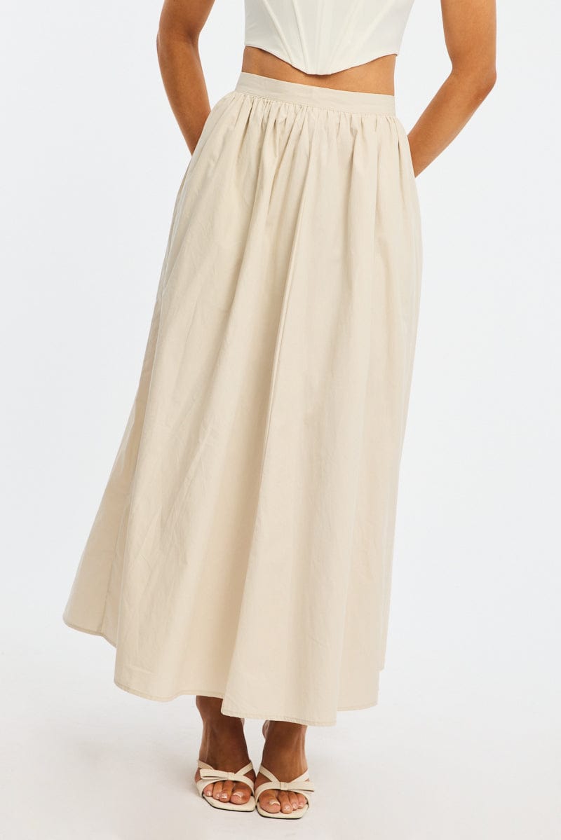 White Maxi Skirt High Rise A-line Volume Cotton for Ally Fashion