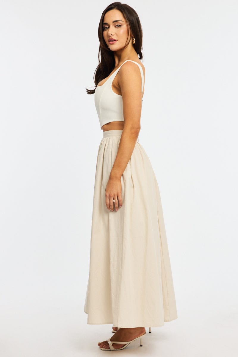 White Maxi Skirt High Rise A-line Volume Cotton for Ally Fashion