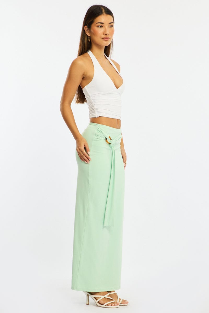 Green Hardware Maxi Skirt Mid Rise Side Split Lined for Ally Fashion