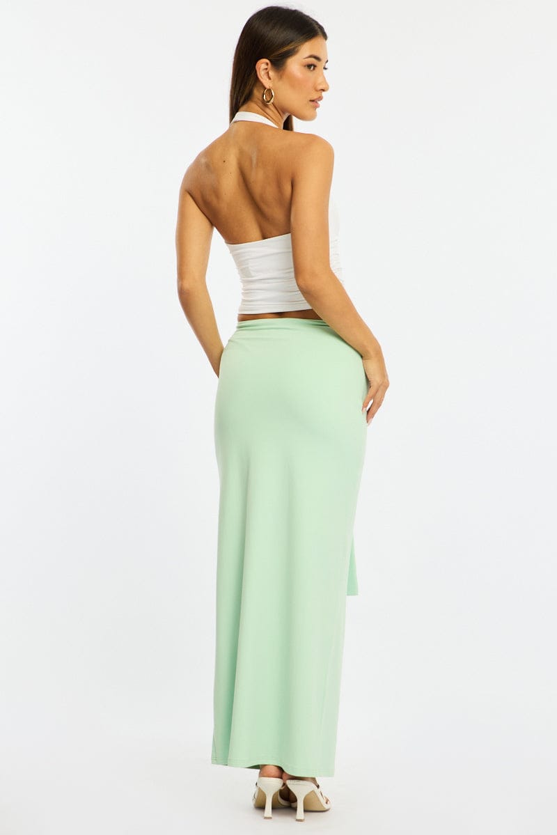 Green Hardware Maxi Skirt Mid Rise Side Split Lined for Ally Fashion