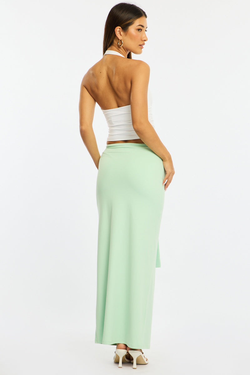 Green Hardware Maxi Skirt Mid Rise Side Split Lined for Ally Fashion