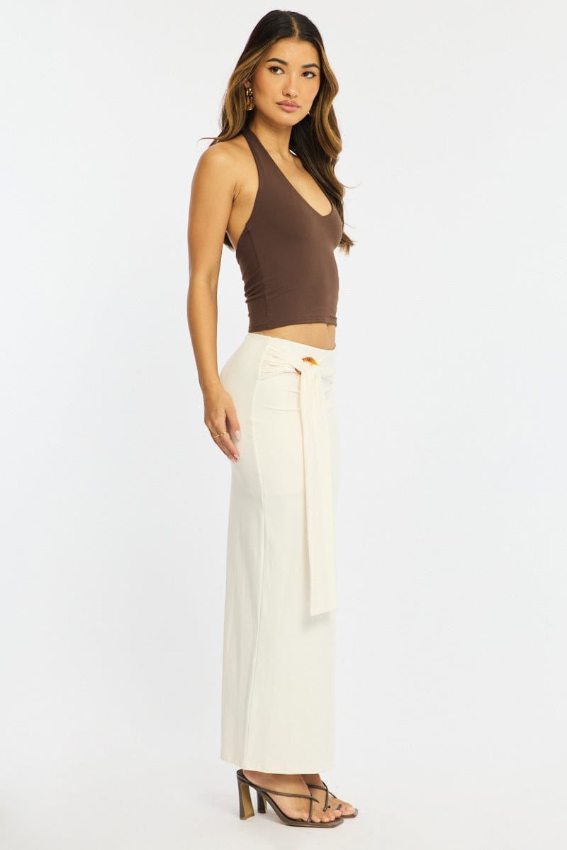 White Hardware Maxi Skirt Mid Rise Side Split Lined for Ally Fashion