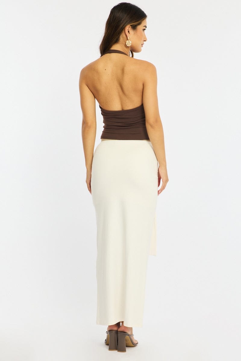 White Hardware Maxi Skirt Mid Rise Side Split Lined for Ally Fashion