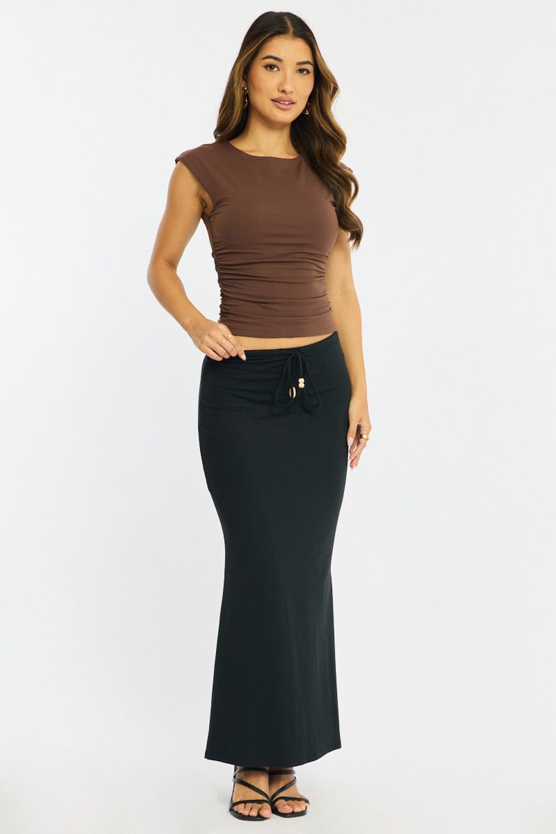 Black Maxi Skirt Elasticated Waist Beaded Details for Ally Fashion