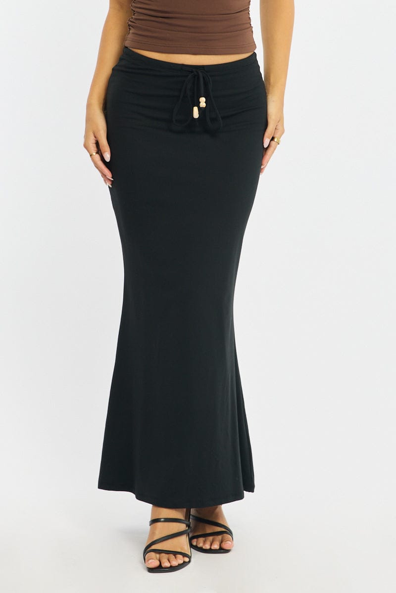 Black Maxi Skirt Elasticated Waist Beaded Details for Ally Fashion