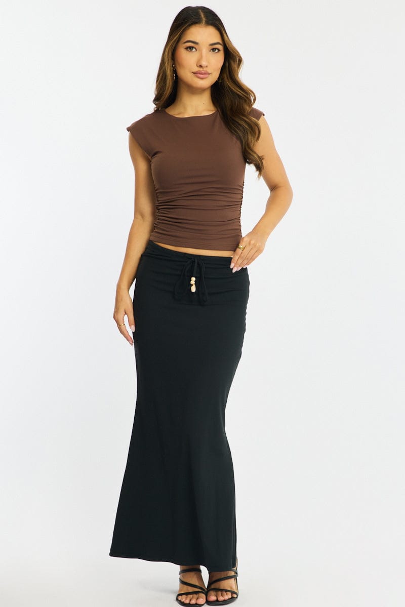 Black Maxi Skirt Elasticated Waist Beaded Details for Ally Fashion