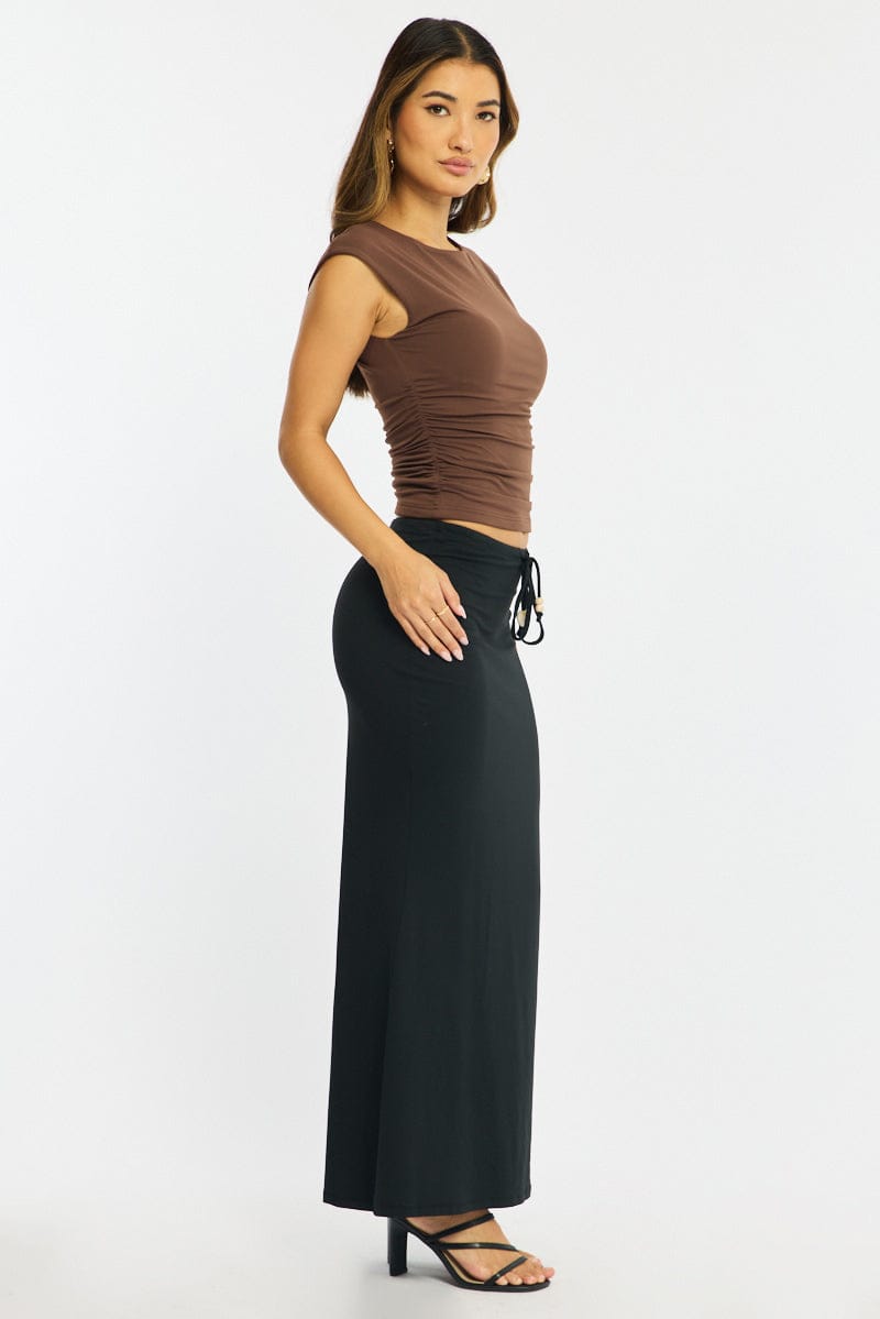 Black Maxi Skirt Elasticated Waist Beaded Details for Ally Fashion