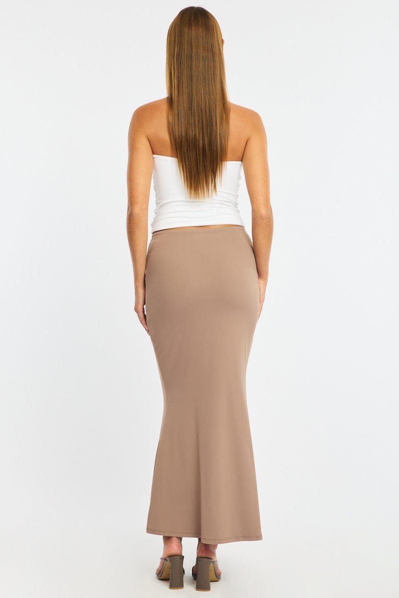 Brown Maxi Skirt Elasticated Waist Beaded Details for Ally Fashion