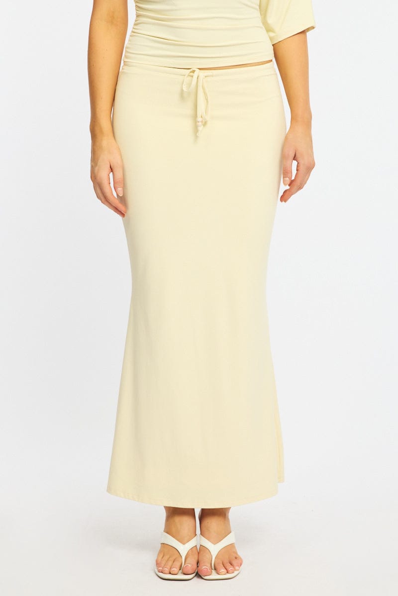 Yellow Maxi Skirt Elasticated Waist Beaded Details for Ally Fashion