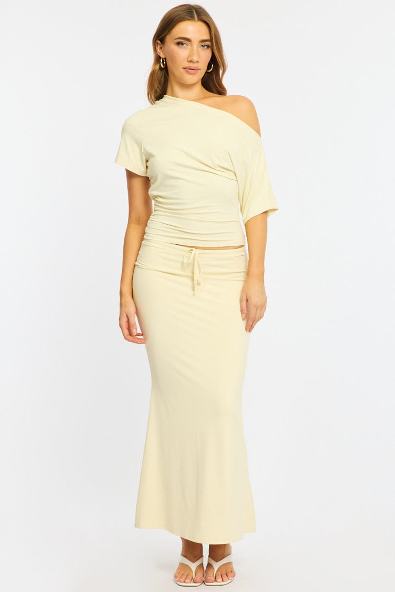 Yellow Maxi Skirt Elasticated Waist Beaded Details for Ally Fashion