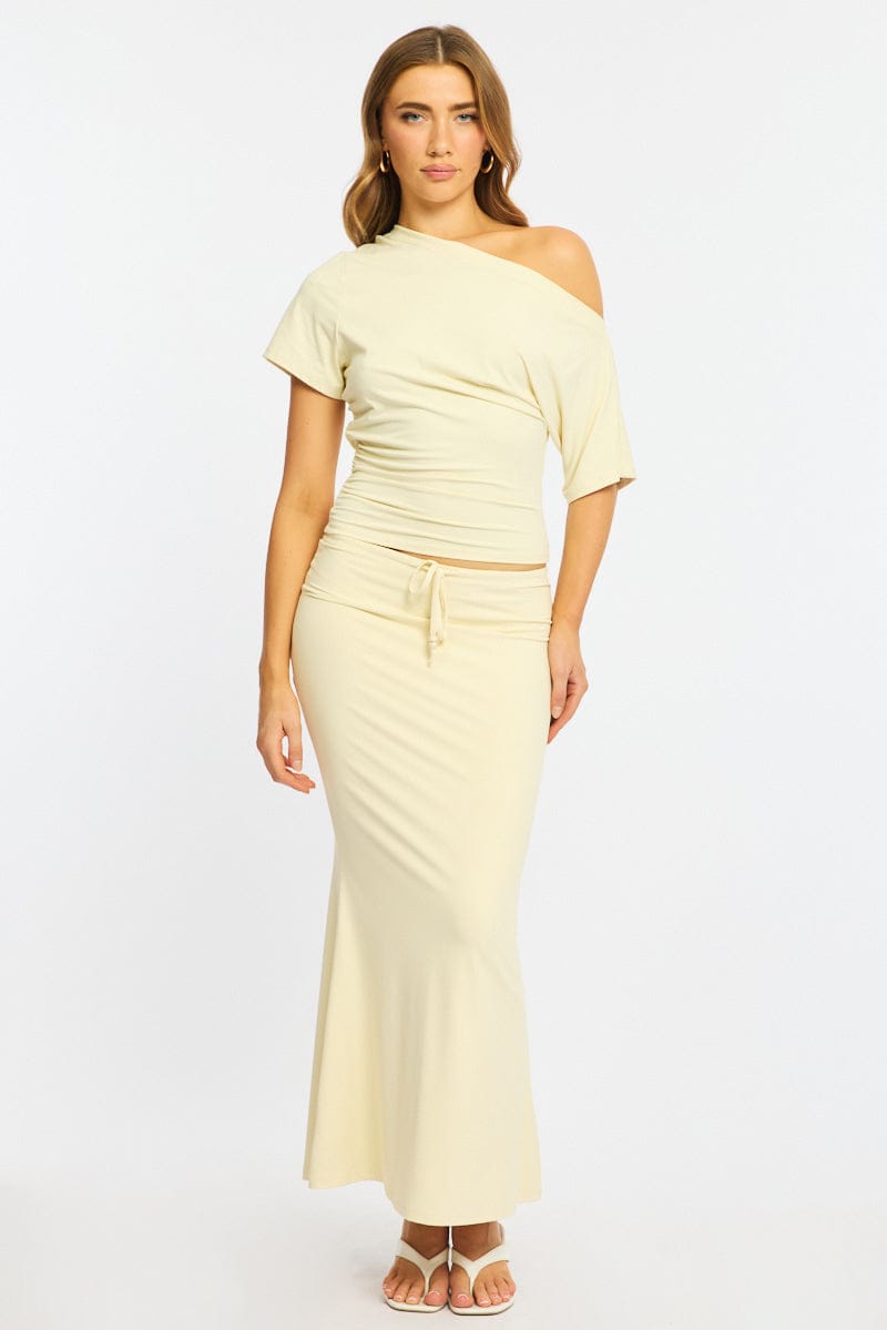 Yellow Maxi Skirt Elasticated Waist Beaded Details for Ally Fashion
