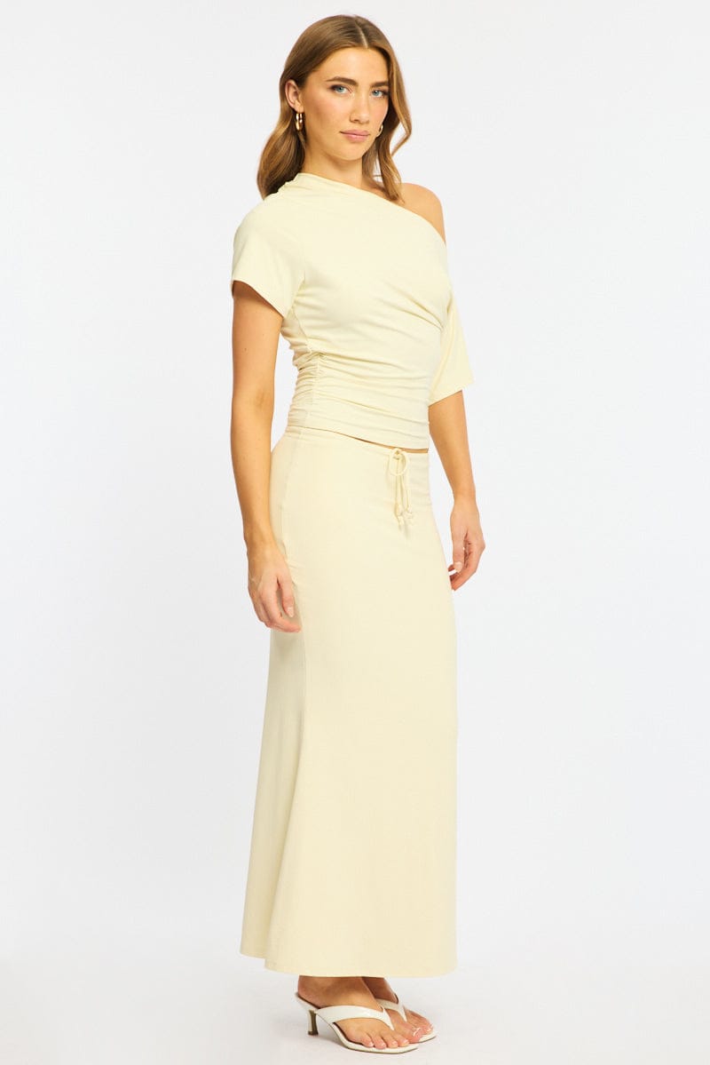 Yellow Maxi Skirt Elasticated Waist Beaded Details for Ally Fashion