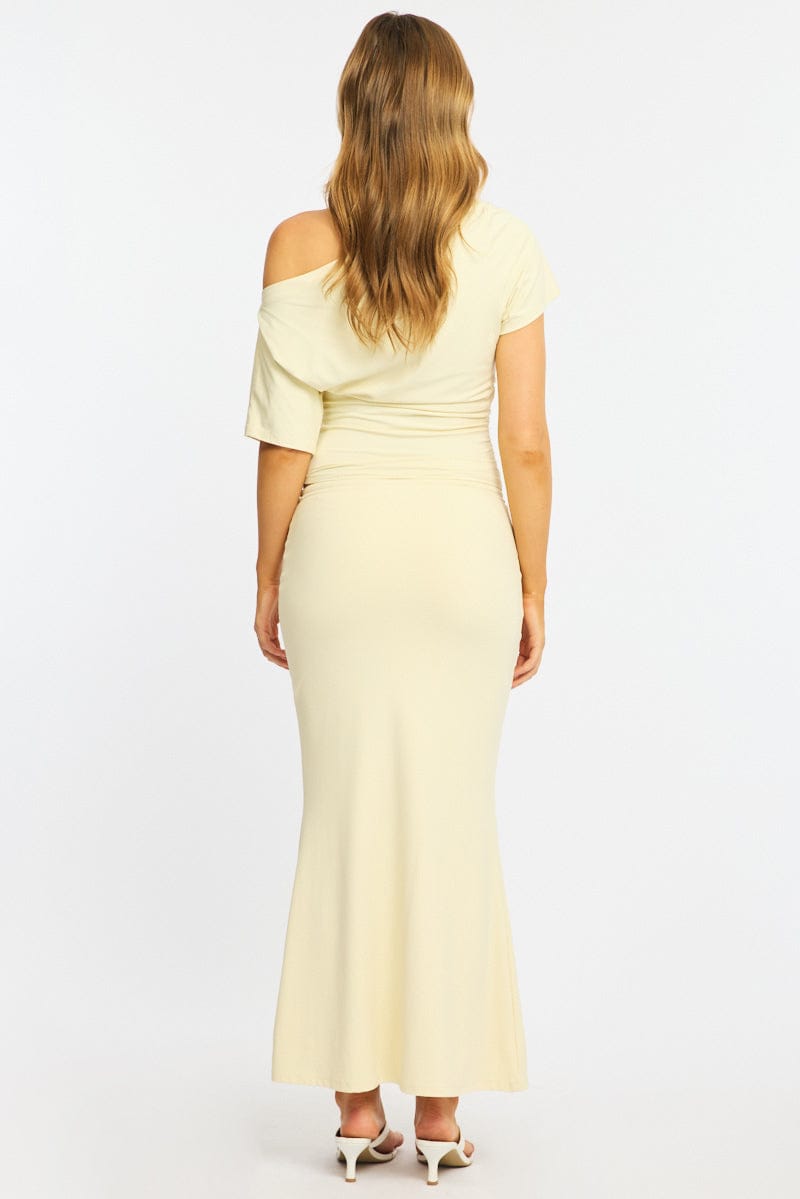 Yellow Maxi Skirt Elasticated Waist Beaded Details for Ally Fashion