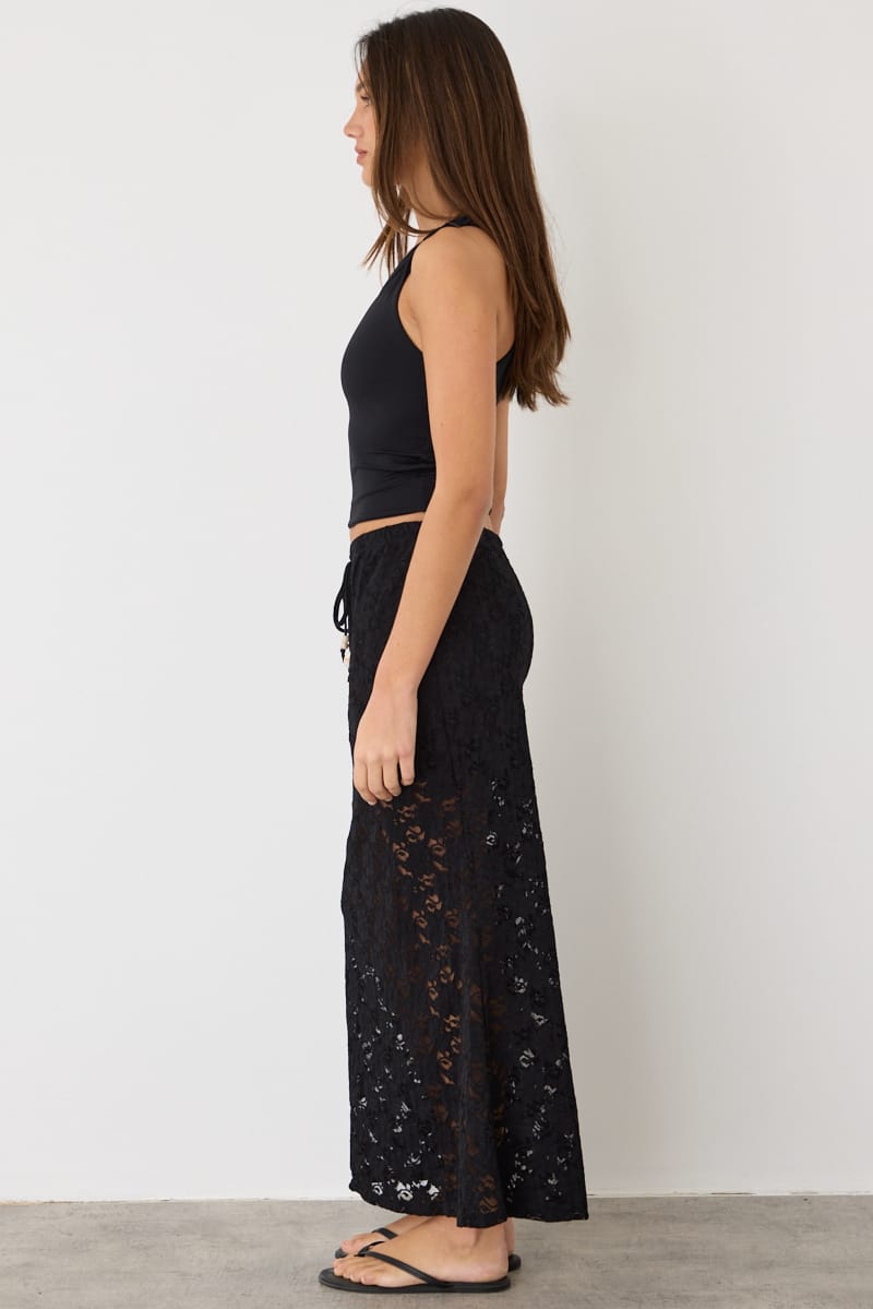 Black Lace Maxi Skirt Elasticated Waist Fit & Flare for Ally Fashion