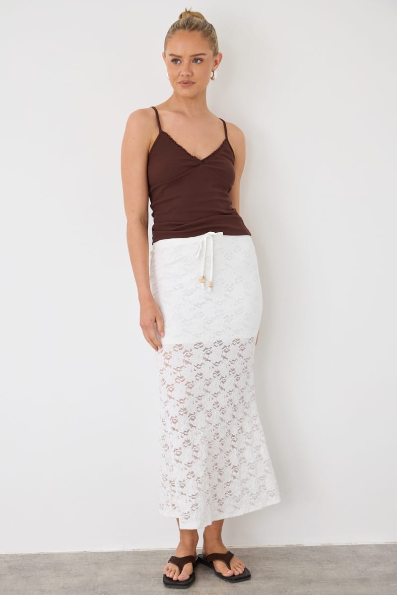White Lace Maxi Skirt Elasticated Waist Fit & Flare for Ally Fashion