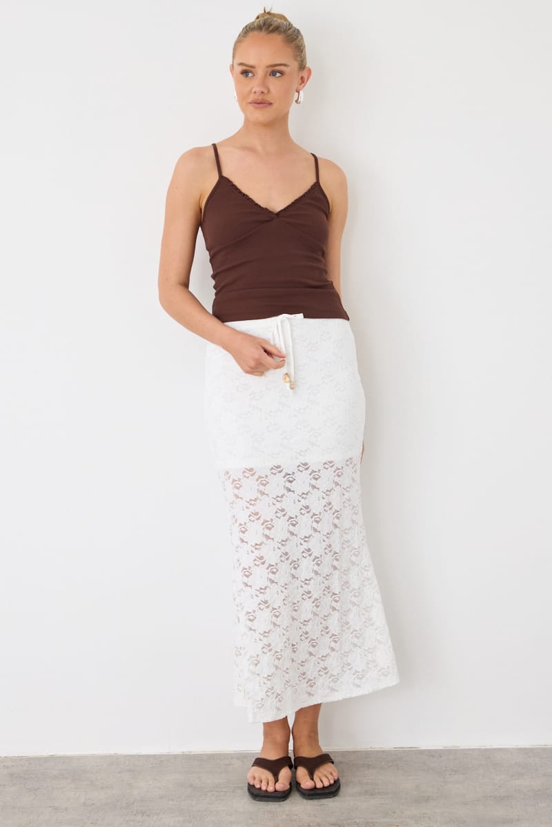 White Lace Maxi Skirt Elasticated Waist Fit & Flare for Ally Fashion