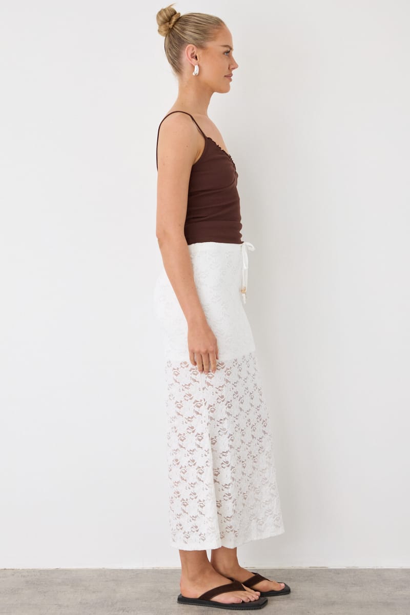 White Lace Maxi Skirt Elasticated Waist Fit & Flare for Ally Fashion