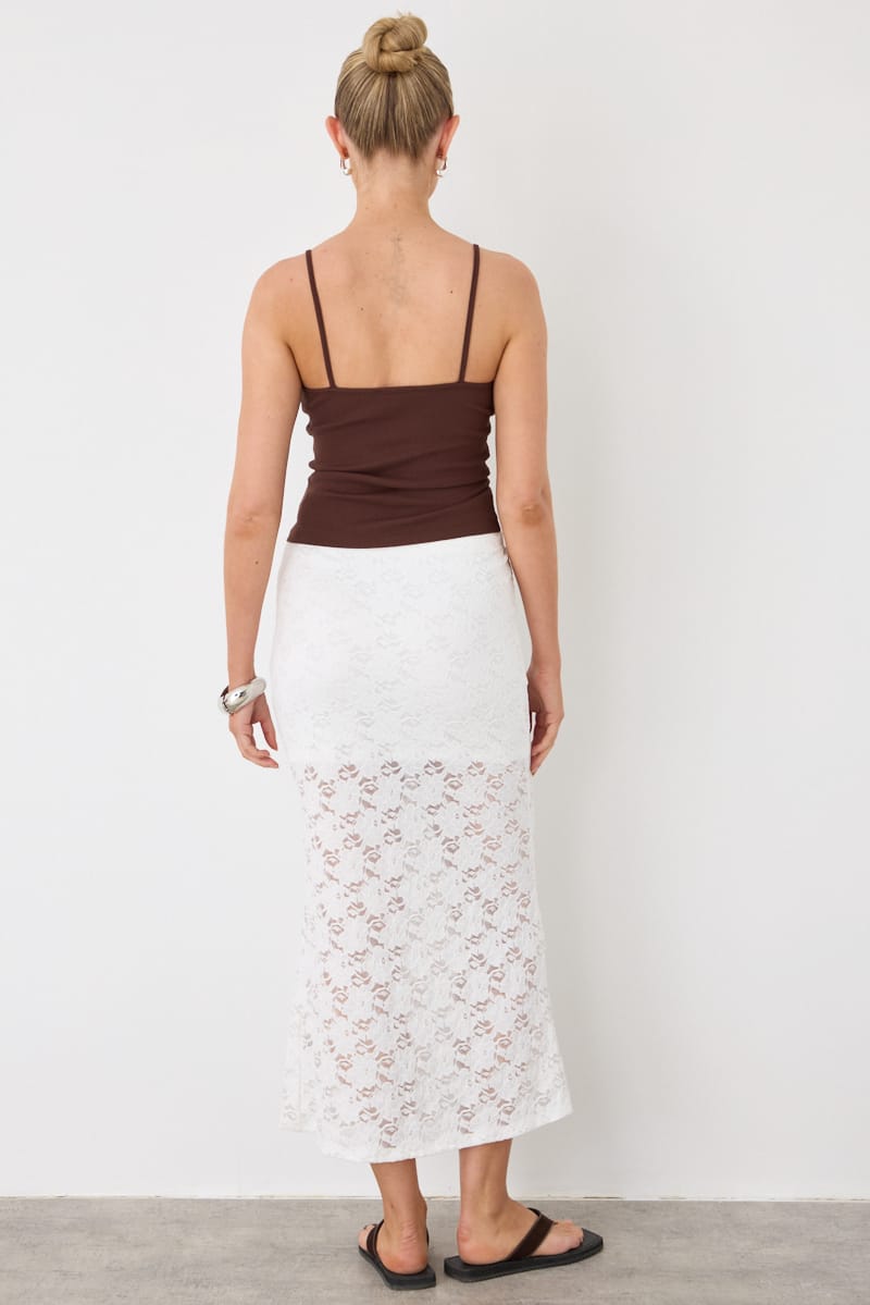 White Lace Maxi Skirt Elasticated Waist Fit & Flare for Ally Fashion