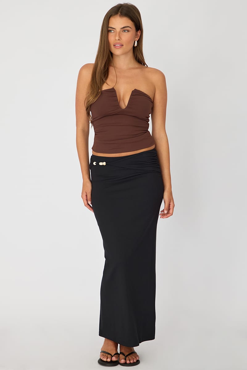 Black Beaded Maxi Skirt Elastic Waist Winter Jersey for Ally Fashion