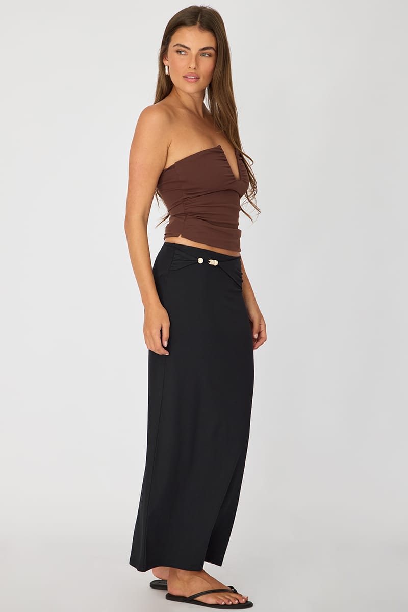 Black Beaded Maxi Skirt Elastic Waist Winter Jersey for Ally Fashion