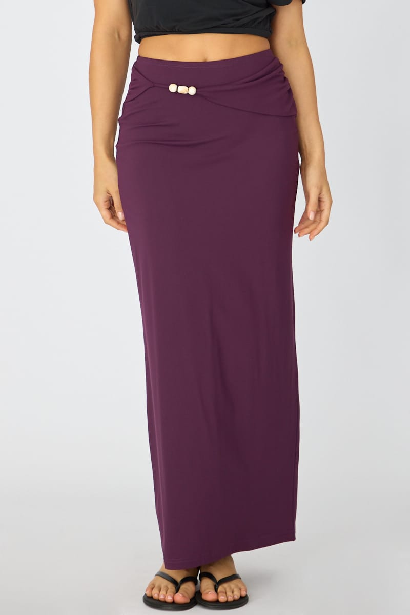 Purple Beaded Maxi Skirt Elastic Waist Winter Jersey for Ally Fashion
