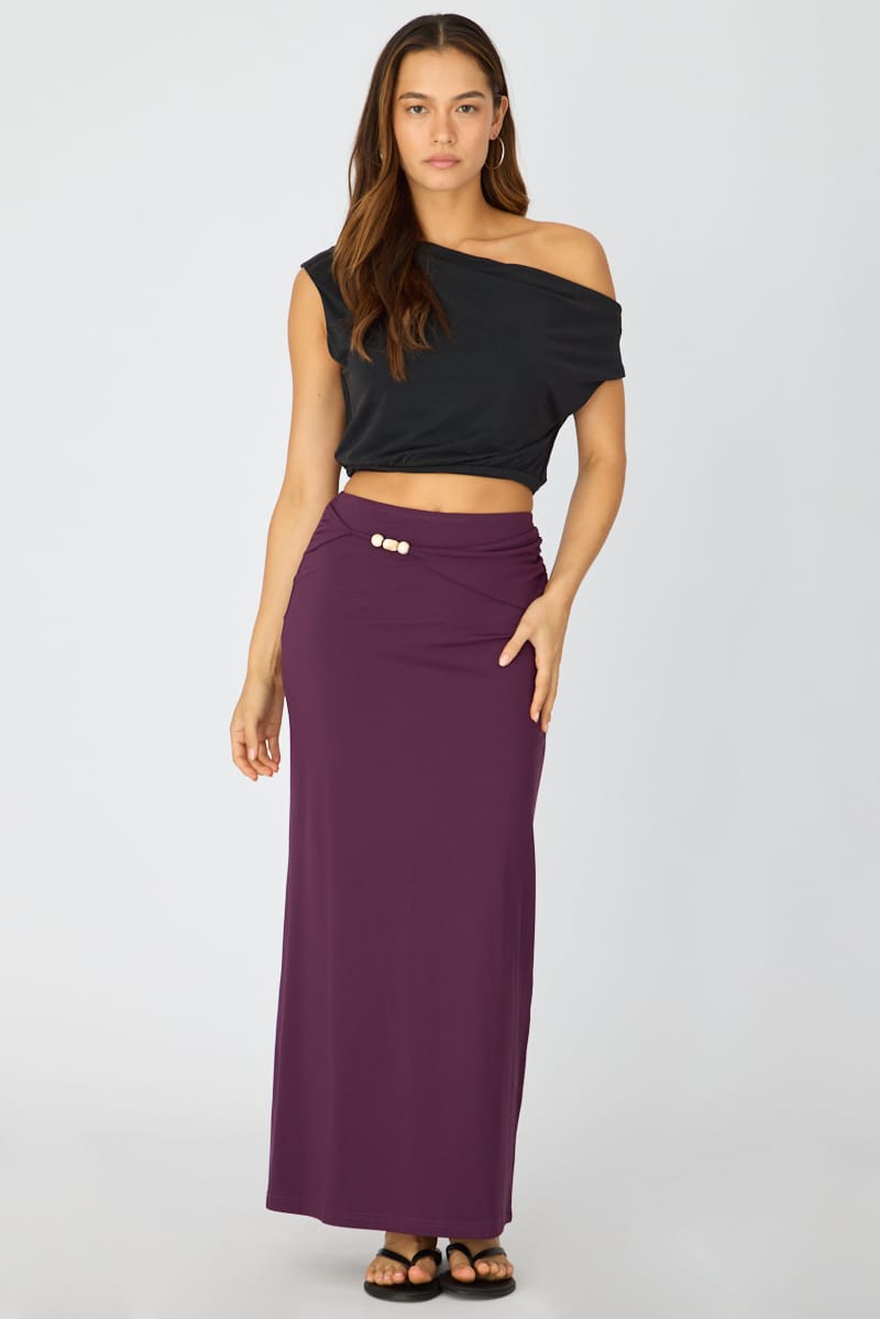 Purple Beaded Maxi Skirt Elastic Waist Winter Jersey for Ally Fashion