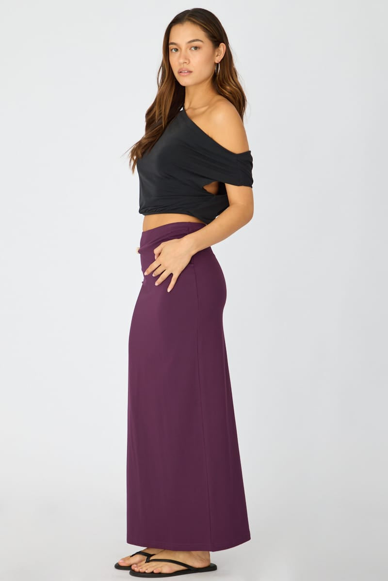 Purple Beaded Maxi Skirt Elastic Waist Winter Jersey for Ally Fashion