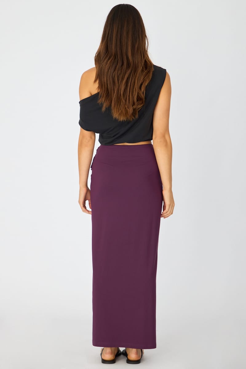 Purple Beaded Maxi Skirt Elastic Waist Winter Jersey for Ally Fashion