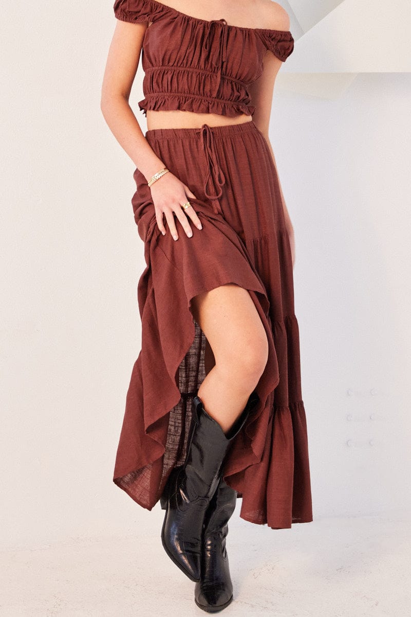 Brown Maxi Skirt Tiered for Ally Fashion