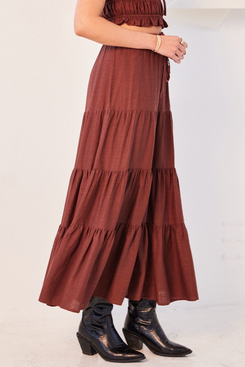 Brown Maxi Skirt Tiered for Ally Fashion