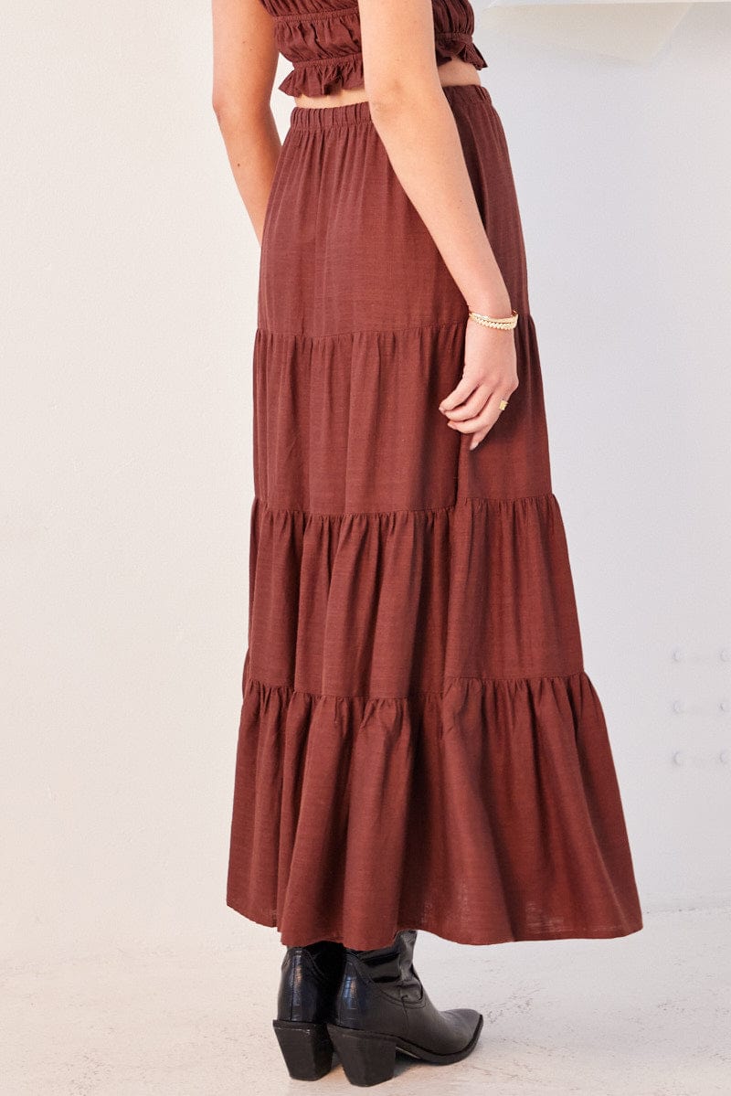 Brown Maxi Skirt Tiered for Ally Fashion