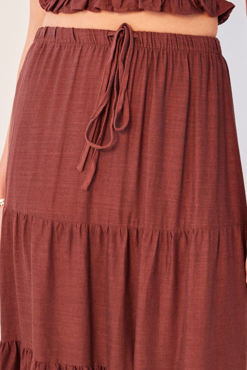 Brown Maxi Skirt Tiered for Ally Fashion