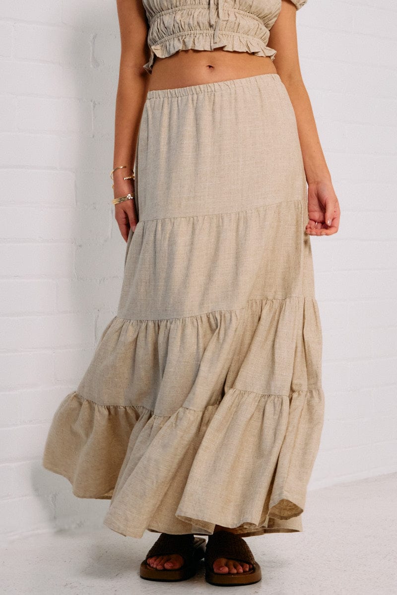 Beige Maxi Skirt Tiered for Ally Fashion