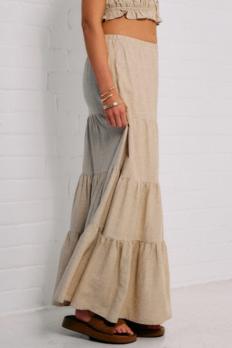 Beige Maxi Skirt Tiered for Ally Fashion