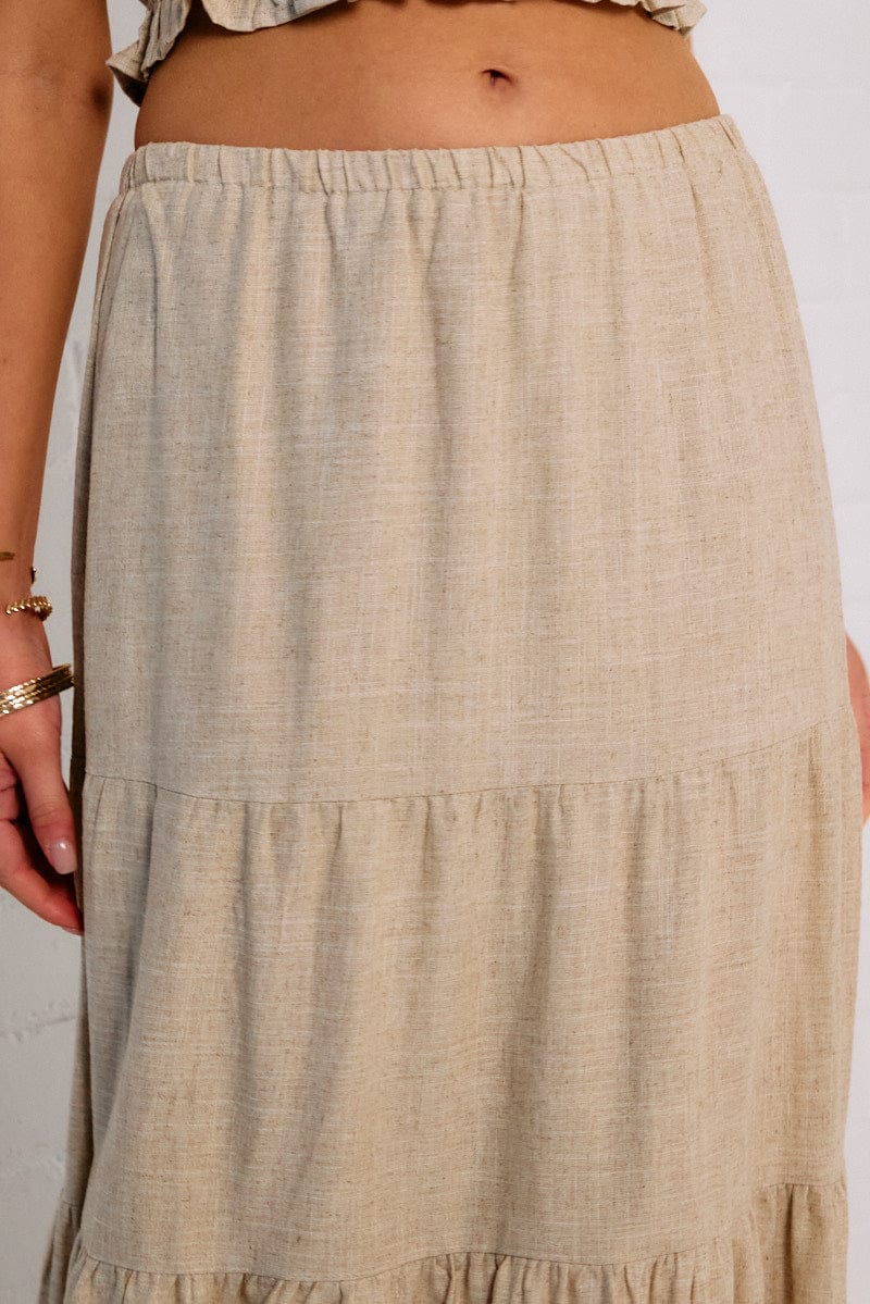 Beige Maxi Skirt Tiered for Ally Fashion