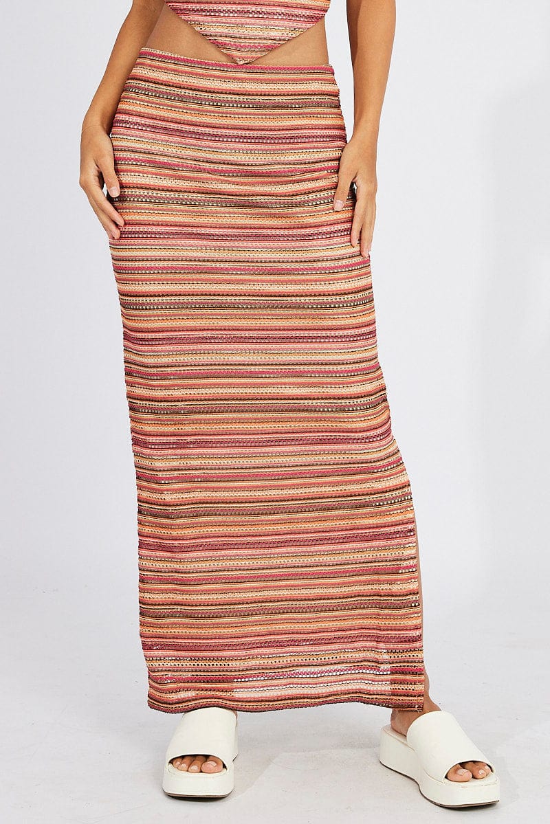 Multi Stripe Maxi Skirt High Rise for Ally Fashion