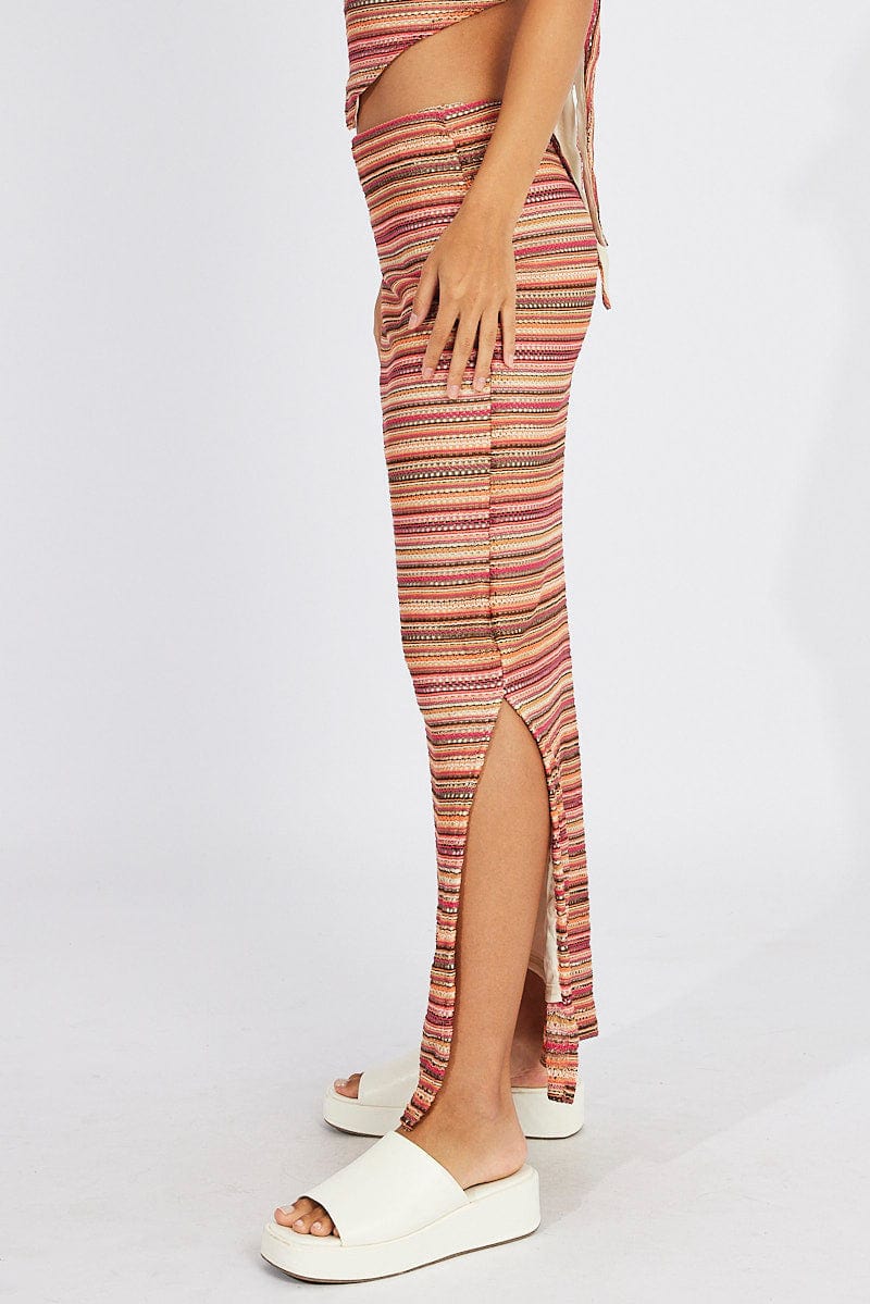 Multi Stripe Maxi Skirt High Rise for Ally Fashion