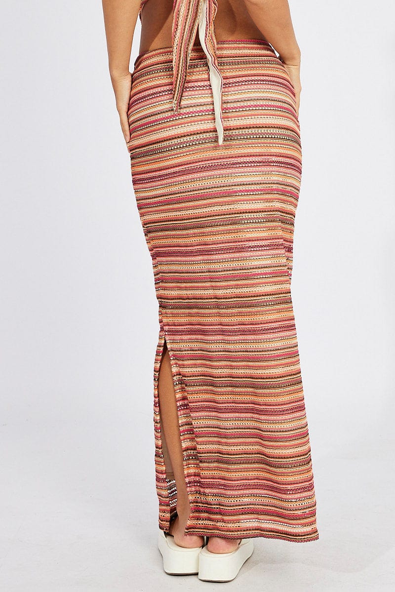 Multi Stripe Maxi Skirt High Rise for Ally Fashion