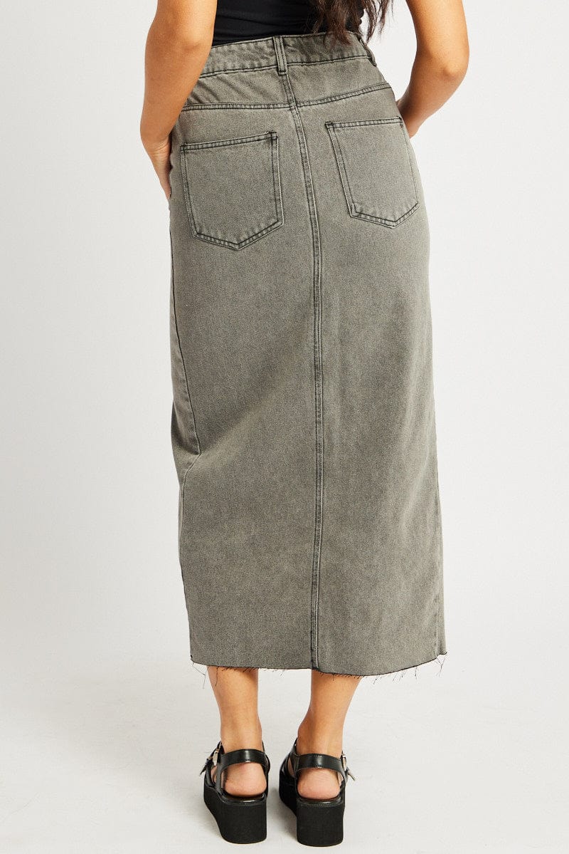 Grey Maxi Skirt High Rise Front Split for Ally Fashion