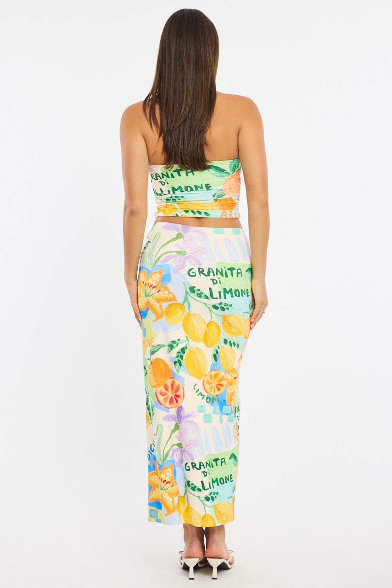 Multi Abstract Supersoft Maxi Skirt Elastic Waist Lined for Ally Fashion