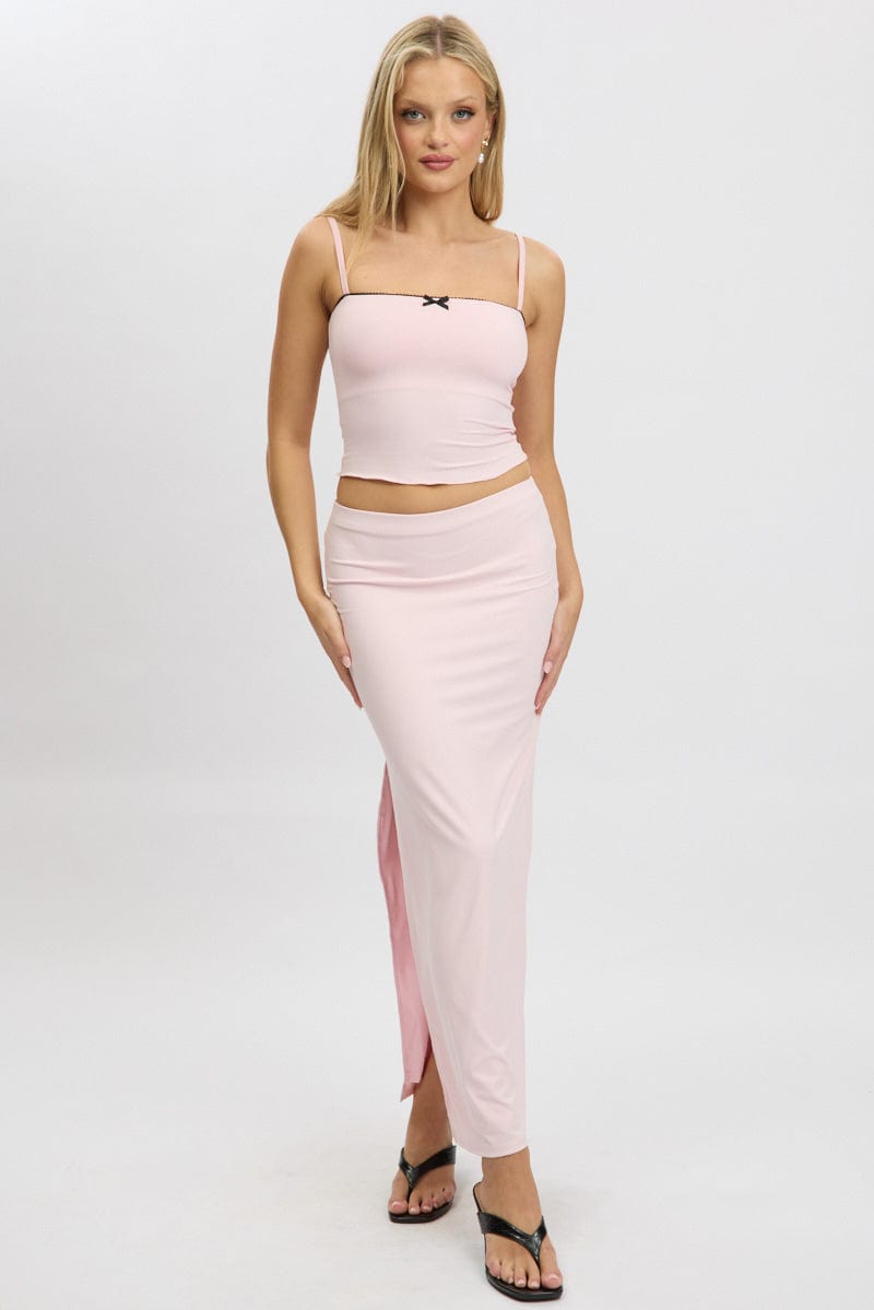 Pink Supersoft Maxi Skirt Side Split for Ally Fashion