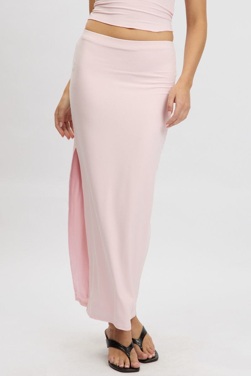 Pink Supersoft Maxi Skirt Side Split for Ally Fashion