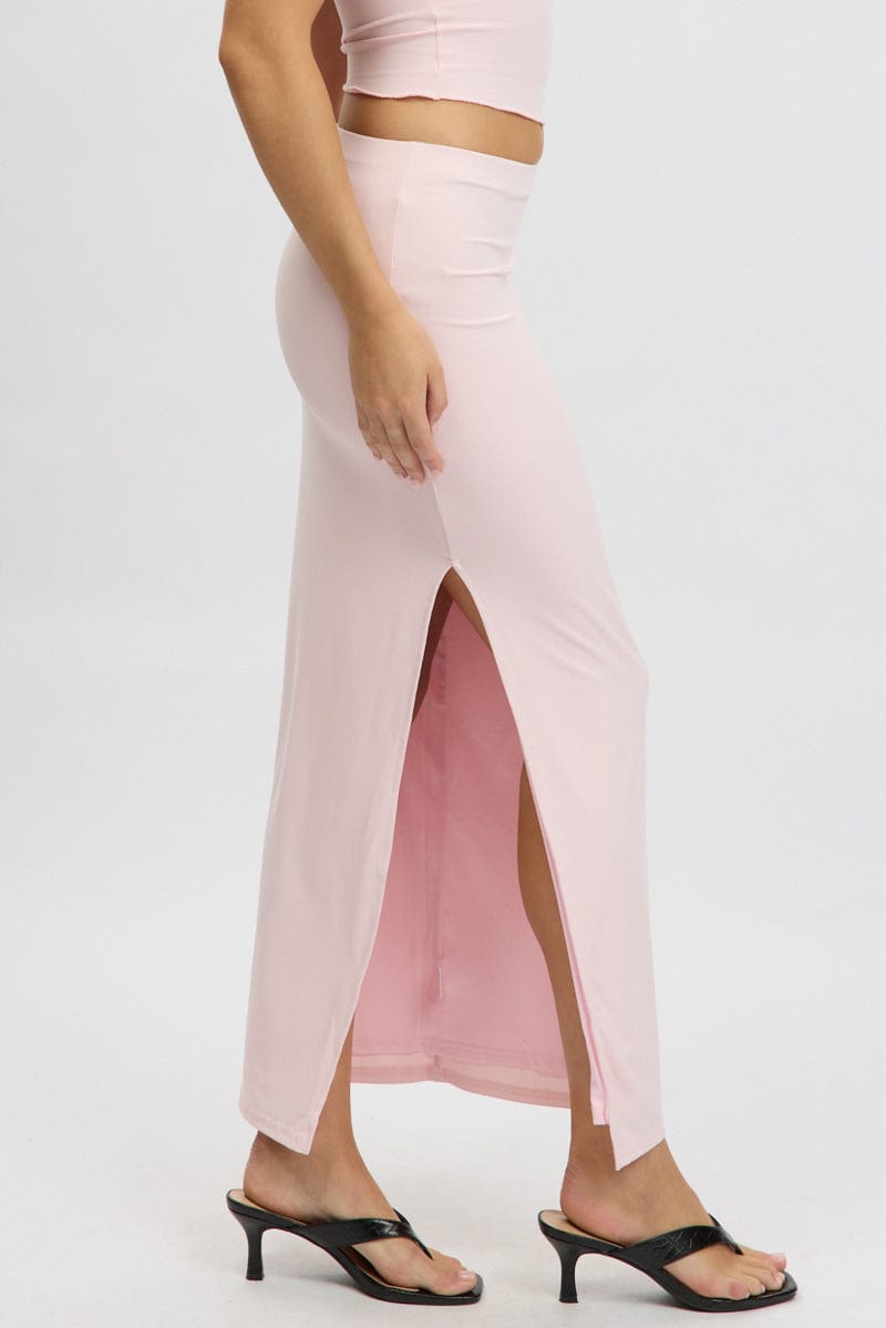 Pink Supersoft Maxi Skirt Side Split for Ally Fashion